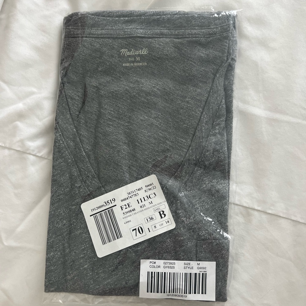 NEW WITH TAGS: Madewell Whisper Tee - Color Heather, Size Medium